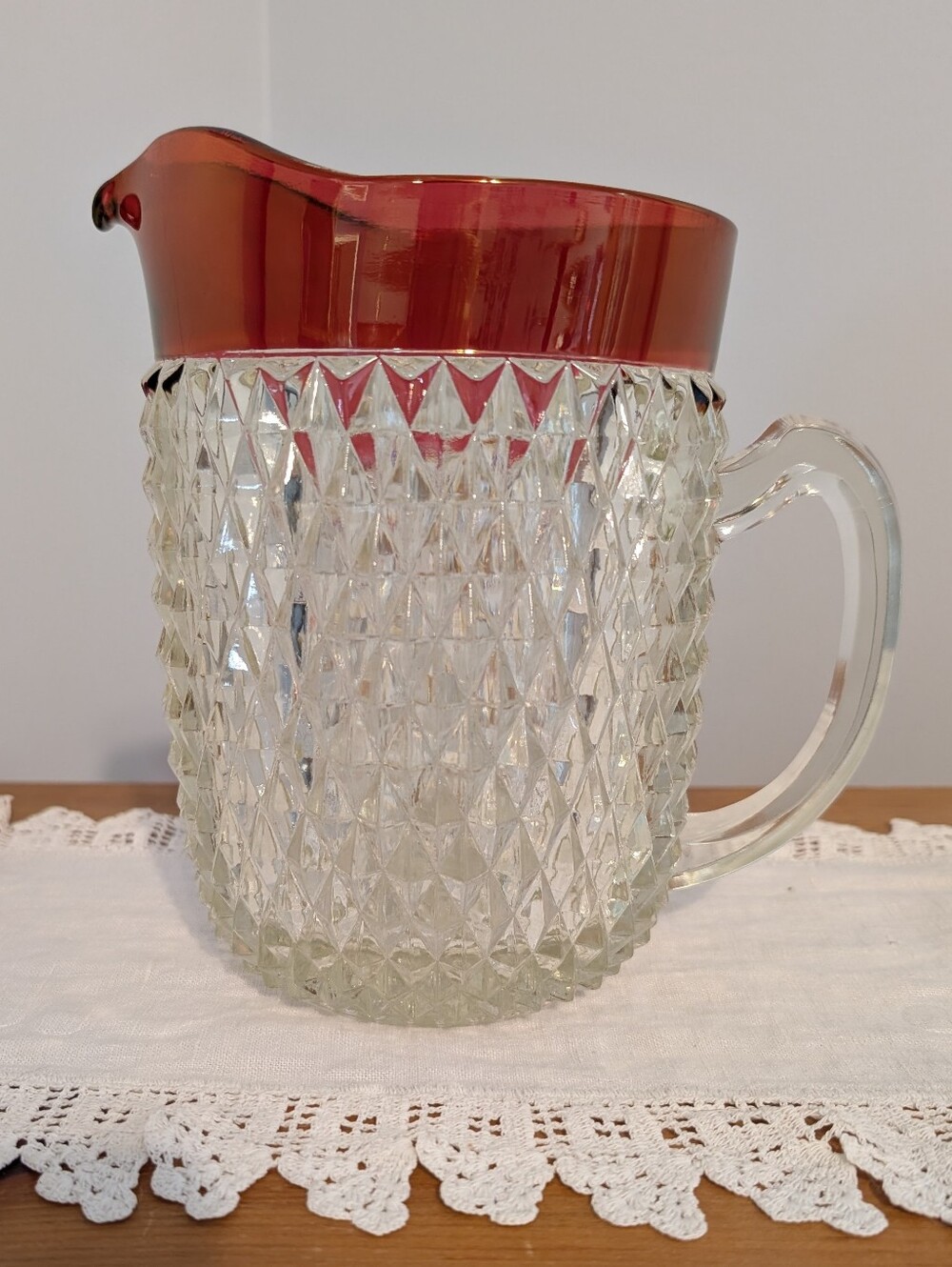 Vintage Indiana Glass Diamond Point Ruby Pitcher / Jug